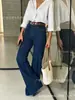 Calça jeans de cor sólida, reta, com elasticidade média, estilo de rua, versátil, da moda, retrô popular europeia e americana