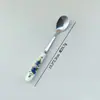 Cuchara y tenedor florales de fruta con mango de cerámica creativa, cuchara de postre de acero inoxidable 410, cuchara para remover café, cuchara y tenedor para el té de la tarde