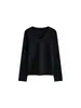 Top de mujer de algodón de bambú, cuello en V moderno, corte en el hombro derecho, manga larga, ligeramente transparente, fino, elegante, ajustado, versátil y perfecto como capa base