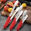 Clip de Flor de Ciruelo de Plástico Rojo Brillante de Acero Inoxidable 304, Clip para Pan Engrosado con Anillo, Pinza para Alimentos, Clip para Buffet, Clip para Barbacoa