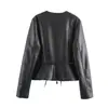 Chaqueta Elegante de Moda Nueva 2026 Estilo Europeo y Americano Transfronterizo Dobladillo de Falda Corta Cuello Redondo Cuero Sintético 3046069