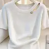 Moda Verano 2026 Nueva Moda Femenina Juvenil Top Delgado de Seda de Hielo, Camisa de Punto Morada Súper Elegante de Cuello Redondo y Manga Corta