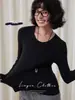 Camiseta Interior de Lana Dorada del Yangtsé de 60 Hilos Ultra Fina de Alemania, Nuevo Top de Punto con Cuello Redondo para Mujer de Otoño