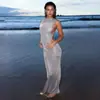 Vestido ajustado con espalda descubierta y tirantes divididos de color liso para mujer, novedad de verano 2024