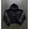 Y2K Suéter de Manga Larga con Cremallera Pantalones de Chándal con Pedrería Sudadera con Capucha Punk Estilo Urbano Oscuro Hip-Hop Ins