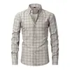 Camisa casual de negócios masculina elástica em quatro direções transfronteiriça, camisa masculina de manga comprida com estampa xadrez e toque de alta qualidade