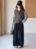Conjunto de dos piezas de suéter para niñas, colección otoño 2026, top de punto patchwork a rayas y jeans para niños mayores