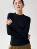 Suéter de cashmere canelado sem costura, justo, para mulheres, gola redonda, camada base ajustada, estilo simples outono/inverno, suéter de malha