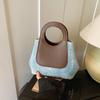 Bolso Cubo de Mano de Color Contrastante Lonchera Bolso de Mano para Mujeres Trabajando y Estudiando en Vacaciones Bolso para el Almuerzo Bolso de Mano Bolso Cubo Empalmado