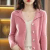 Moda Femenina Nueva Primavera 2026 Simple Cuello en V Versátil Color Sólido Solapa Única Todo Lana Tejido Chaqueta Cardigan