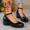 2025 Inverno Novo Estilo Salto Médio Salto Bloco Uma Tira Sapato Mary Jane Venda Direta de Fábrica Comércio Exterior Transfronteiriço Sapatos Femininos