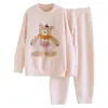 Lindo Dulce Sueño Dibujos Animados Invierno Nuevo Medio Terciopelo Moda Cálido Ropa de Casa Conjunto Pijama Holgado Cardigan Engrosado