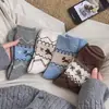 Fair Isle Otoño e Invierno Nuevo Retro Calcetines de Cachorro para Mujer con Lazo Dibujo Animado Japonés Lindo Media Pantorrilla Adelgazantes