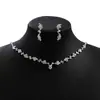 Colar de Casamento Flor de Zircônia, Acessórios de Noiva com Franja Gota Cheia de Diamante, Conjunto de Moda para Noite, Conjunto de Brincos de Duas Peças