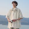Camisa de Manga Corta de Seda de Hielo de Corte Limpio para Hombre con Diseño de Nicho, Camisa Negra de Media Manga de Verano a la Moda de Marca, Chaqueta de Talla Grande