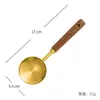 Taza medidora de acero inoxidable chapada en oro, Cuchara medidora con mango de madera de acacia, Cuchara medidora, Herramienta de medición, Juego de ocho piezas, Herramientas de cocina para hornear