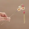 Grampo de Cabelo de Liga de Flor Estilo Antigo Feminino Floresta Doce Franja Passo-Balanço Grampo Novo Chinês Hanfu Acessórios de Traje Antigo Grampo de Cabelo