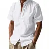 Cárdigan de lino de manga corta para comercio exterior transfronterizo Amazon verano talla europea cuello Henry holgado casual texturizado transpirable camisa