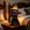 Lámpara de Gato con Sombrero de Bruja de Halloween, Lámpara de Mesa con Sombrero de Bruja de Halloween, Adorno