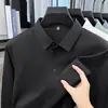 Camisa tipo polo de negocios casual de alta gama para hombre para primavera y otoño, con cuello camisero, elástica, transpirable, de manga larga, corte ajustado, como base