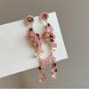 Aretes de Borla de Grava de Diamante de Aguja Plateada para Mujer Color Granada Aretes de Estilo Dulce y Fresco Aretes de Moda con Sentido del Diseño Exagerado