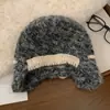 Gorro de Orejeras Tejido Estilo Coreano para Mujer, Cálido para Otoño e Invierno, Gorro de Aviador para Cabeza Grande, Gorro Lei Feng para Adelgazar la Cara y Proteger del Frío