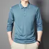 Camiseta Masculina de Manga Longa Nova para Meia-Estação Primavera e Outono Casual de Negócios Lapela para Homens de Meia-Idade Roupa de Pai Camisa Polo Top