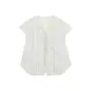 Camisa de rayas de manga corta con cordones para mujer, moda ins estilo coreano de verano para mujer, camisa de manga corta para mujer con manga de encaje de diseñador