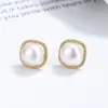 Brincos Quadrados de Pérola Natural de Água Doce Design de Nicho Feminino Brincos Elegantes Franceses Prata Esterlina 925 Brincos Premium