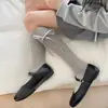 Calcetines Largos Grises con Lazo para Mujer, Transpirables de Punto para Otoño e Invierno, Calcetines Largos Holgados Estilo Japonés Jk, Calcetines Cómodos para Pantorrilla