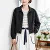Chaqueta corta morada con cuello alto, cierre de cremallera y cordón ajustable para mujer, nuevo estilo coreano otoño 2026, top holgado entallador con manga de farol