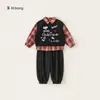 Youbao Roupas Infantis Conjunto para Meninos Camisa Xadrez Colete de Tricô Calça Jogger Conjunto de Três Peças Infantil Nova Moda Primavera e Outono