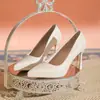 Champagne Francés Impermeables Plataforma Tacones Altos Mujer Novia Dama de Honor Zapatos Doble Uso Tacón de Aguja Boca Baja Zapatos Uso Diario