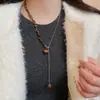 Colar de Miçangas Olho de Tigre Multicamadas Cor Caramelo Mocha Estilo Retrô Acessórios Moda Feminina Corrente para Suéter Luxo Leve Colar de Alta Qualidade