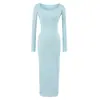 Vestido de punto sexy estilo coreano, ajustado, de manga larga, con cuello en U, chic, simple, estilo americano, con un diseño bodycon elegante y a la moda