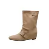 Botas Cuadradas con Pliegues y Volantes para Mujer, Aumento de Altura de 6 cm, Modelo Nuevo 2026, Botas de Moda Versátiles de Gama Alta, Botas de Media Caña