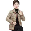 Chaqueta Acolchada de Algodón para Mujer, Estilo Nuevo, Moderna y Versátil, Tops Estampados Estilo Étnico de Terciopelo de Manga Larga para Madres de Mediana Edad y Mayores