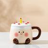 Taza de Cerámica para Pastel de Alto Valor Estético, Taza Linda de Dibujos Animados para Niñas, Juego de Tazas con Tapa para el Hogar, Taza de Café, Caja de Regalo