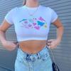 NVTX49010 - Camiseta de verano con cuello redondo, manga corta y estampado multicolor para mujer europea y americana