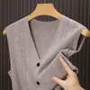 Colete de Tricô Masculino 2025 Outono/Inverno Novo Cor Sólida Versátil Jacquard Totalmente Lã Colete para Pai Inverno Colete de Lã