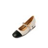 Elegante e Romântico Corrente de Metal com Pérolas Cor de Pele de Carneiro Colorblock Mary Jane Salto Médio Quadrado Couro Integral Sapatos para Mulheres Primavera 2023