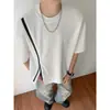 Camiseta estilo americano de manga corta diseñada para el verano, moderna tanto para hombres como para mujeres, top de manga corta con cremallera, corte holgado, colores contrastantes, cuello redondo