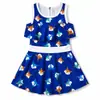Traje de baño de una pieza para niña con estampado, sin mangas, con volantes, popular, anti-exposición, secado rápido, suministro del fabricante
