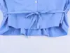 Venta al por mayor Primavera 2026 Nueva Ropa Femenina Estilo Europeo y Americano, Elegante Camisa de Manga Murciélago con Cuello en V y Cordón en la Cintura 6214