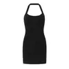 Vestido justo de malha sexy estilo europeu e americano com gola halter e costas nuas, novo modelo de verão, acinturado, justo ao corpo, cor sólida, minivestido hot girl