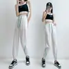 Pantalones Holgados de Lino con Cordón de Cintura Alta para Mujer, Pierna Ancha, Casual, con Letras Blancas, Pantalones Deportivos, Novedad Primavera y Verano 2023