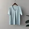 Camiseta de manga corta con cuello en V, dobladillo enrollado suelto estilo coreano Beishan Tongshu, top básico liso de verano 82293