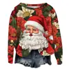 Moletom Popular Europeu e Americano Transfronteiriço Outono e Inverno Novo com Estampa 3D Feminino de Natal Streetwear Tendência Gola Redonda Ombro Direito