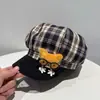 Chapéu Boina Octogonal Bordado Xadrez Nota Musical para Mulheres no Outono Retrô Versátil Nicho Alto Circunferência Craniana Grande Casual Chapéu de Jovem