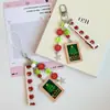 Colgante Estilo Coreano Ins Temática Navideña, Llavero Tejido con Cuentas Florales de Manzana, Etiqueta Cuadrada de Árbol de Navidad, Colgante para Bolso